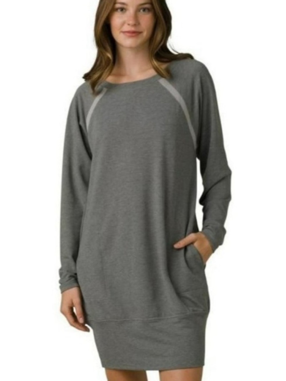 NEW Prana Rosie Sweatshirt Dress Long Sleeves Banded Hem in Ashy Gray Size Small